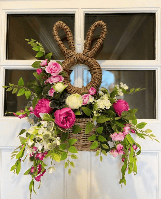 Bunny Basket Wall Pocket | Natural Woven Wicker Spring Decor - Hartwella