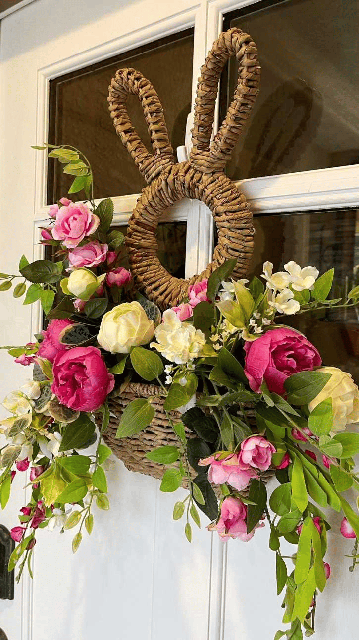 Bunny Basket Wall Pocket | Natural Woven Wicker Spring Decor - Hartwella