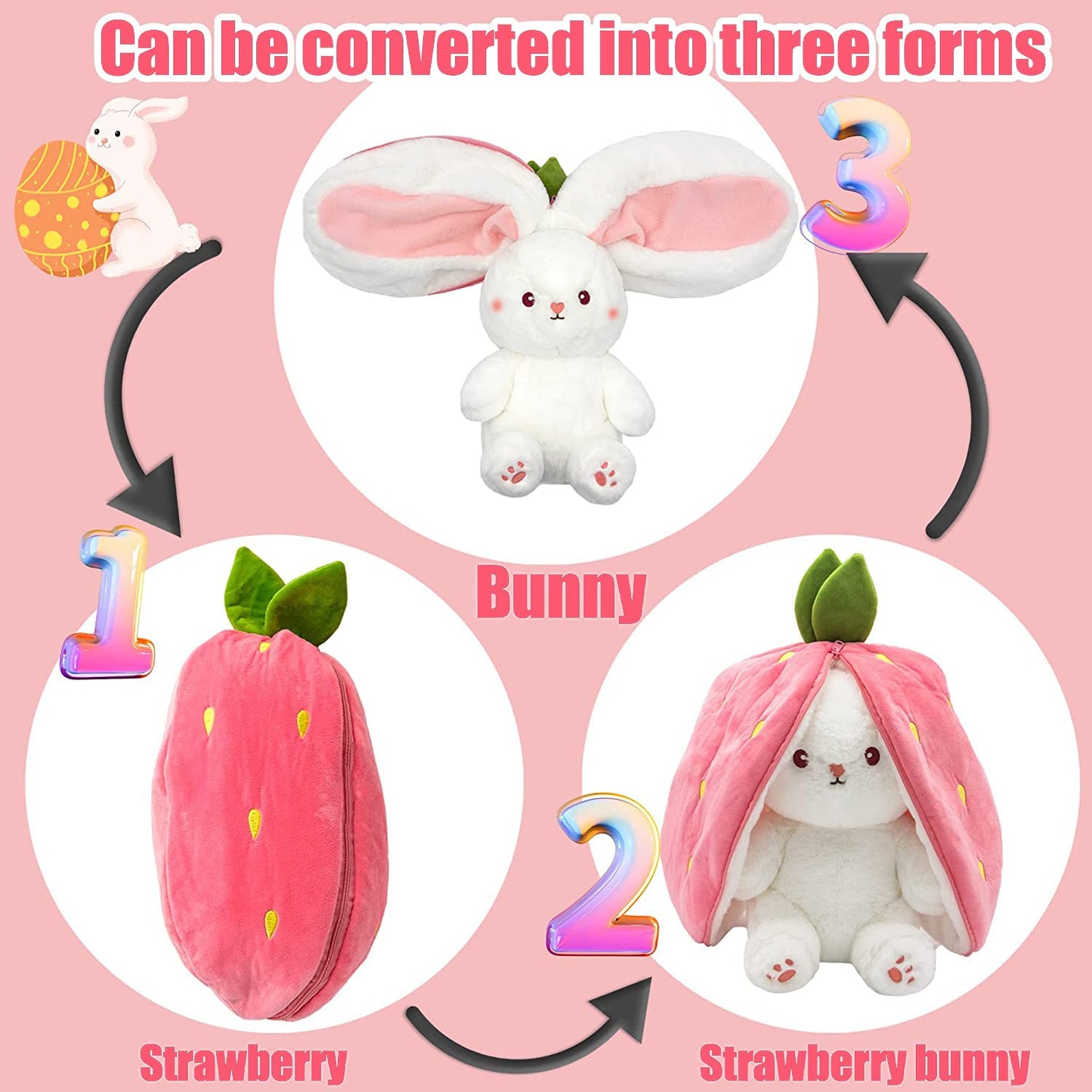 Bunny Plush Toy | Transformable Strawberry Rabbit, Soft PP Cotton - Hartwella