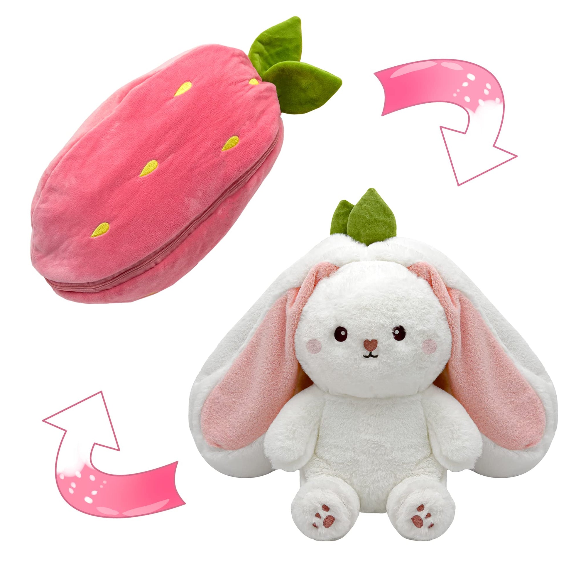 Bunny Plush Toy | Transformable Strawberry Rabbit, Soft PP Cotton - Hartwella