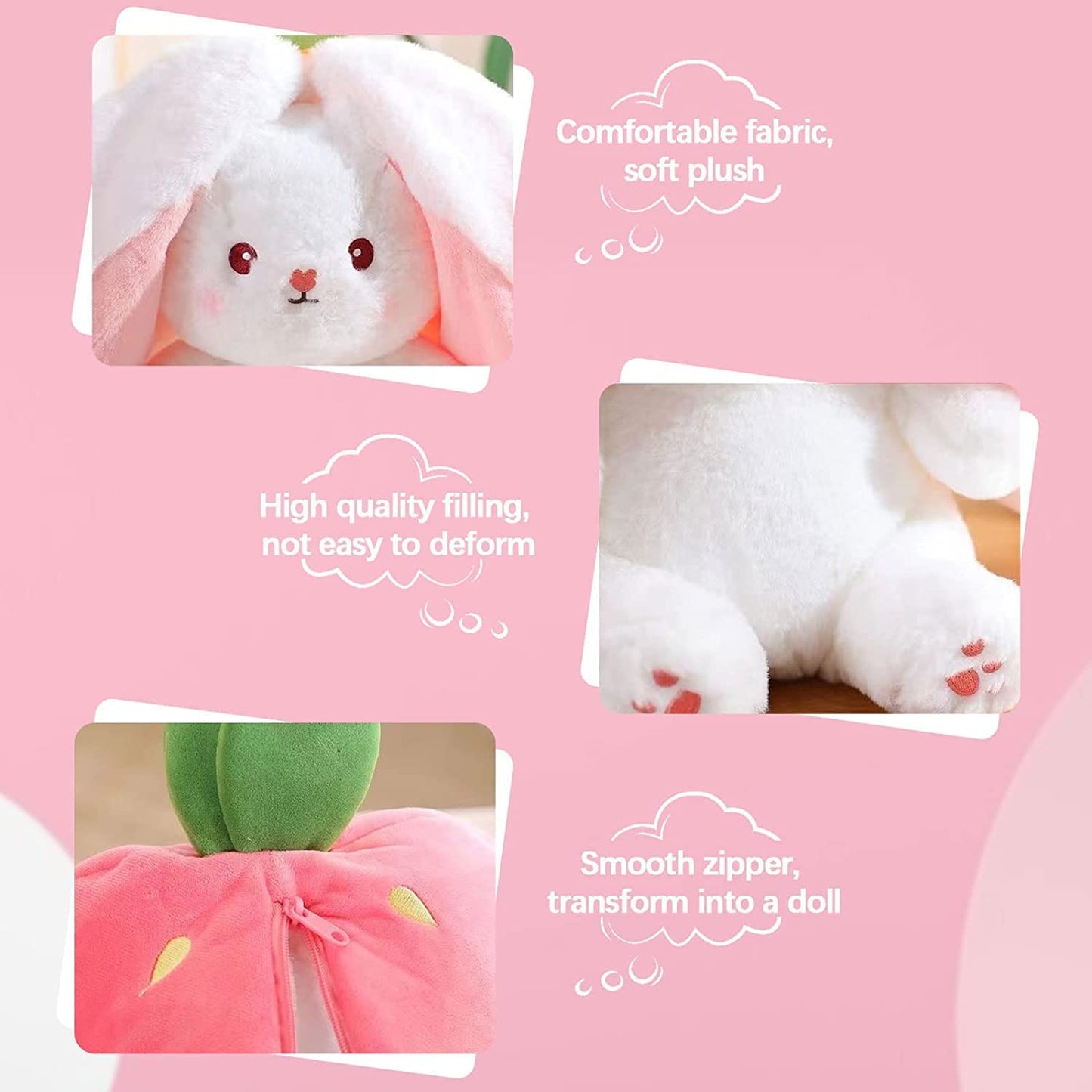 Bunny Plush Toy | Transformable Strawberry Rabbit, Soft PP Cotton - Hartwella