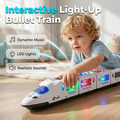 Buzzy Bullet Train Toy | Interactive Lights, Music & Bump-and-Go Action - Hartwella