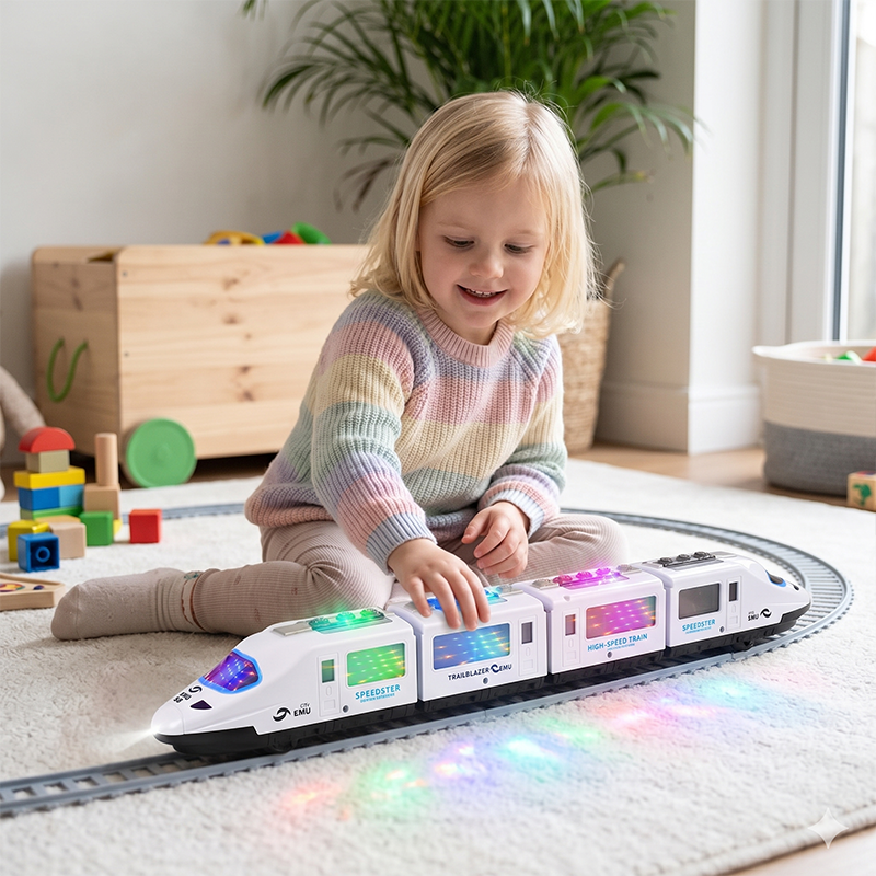 Buzzy Bullet Train Toy | Interactive Lights, Music & Bump-and-Go Action - Hartwella