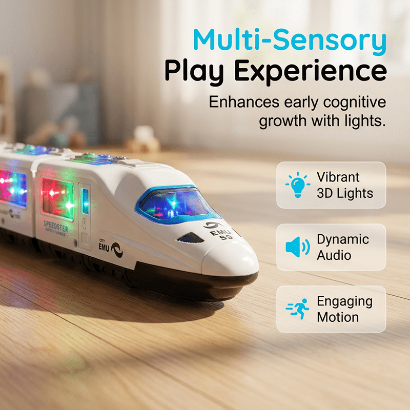 Buzzy Bullet Train Toy | Interactive Lights, Music & Bump-and-Go Action - Hartwella