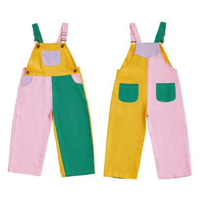 Buzzy Colorblock Overalls | Premium Cotton, Adjustable Straps - Hartwella