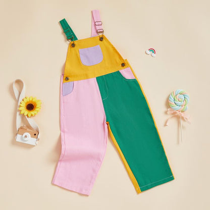 Buzzy Colorblock Overalls | Premium Cotton, Adjustable Straps - Hartwella