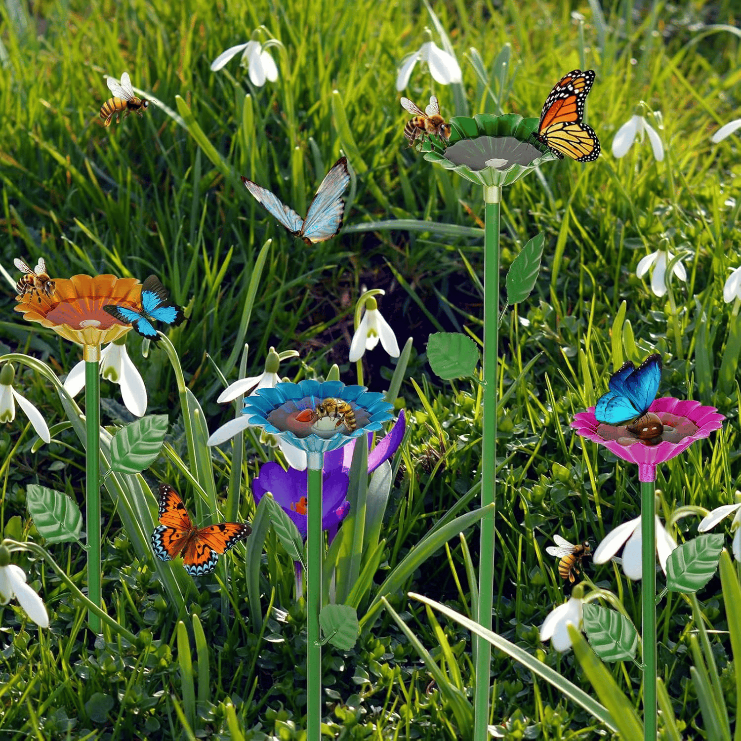 Buzzy Flower Feeder | Metal Bee and Butterfly Water Station - Hartwella