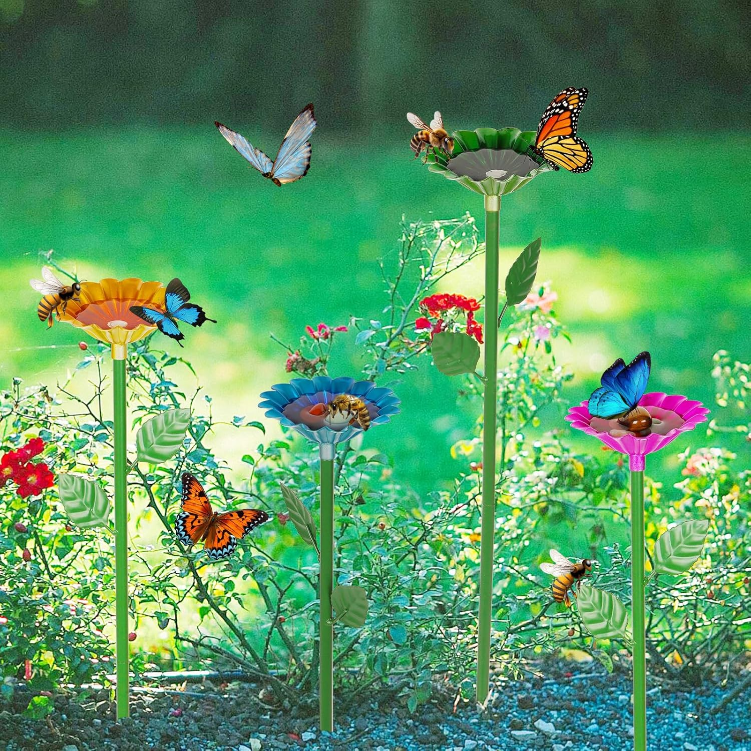 Buzzy Flower Feeder | Metal Bee and Butterfly Water Station - Hartwella