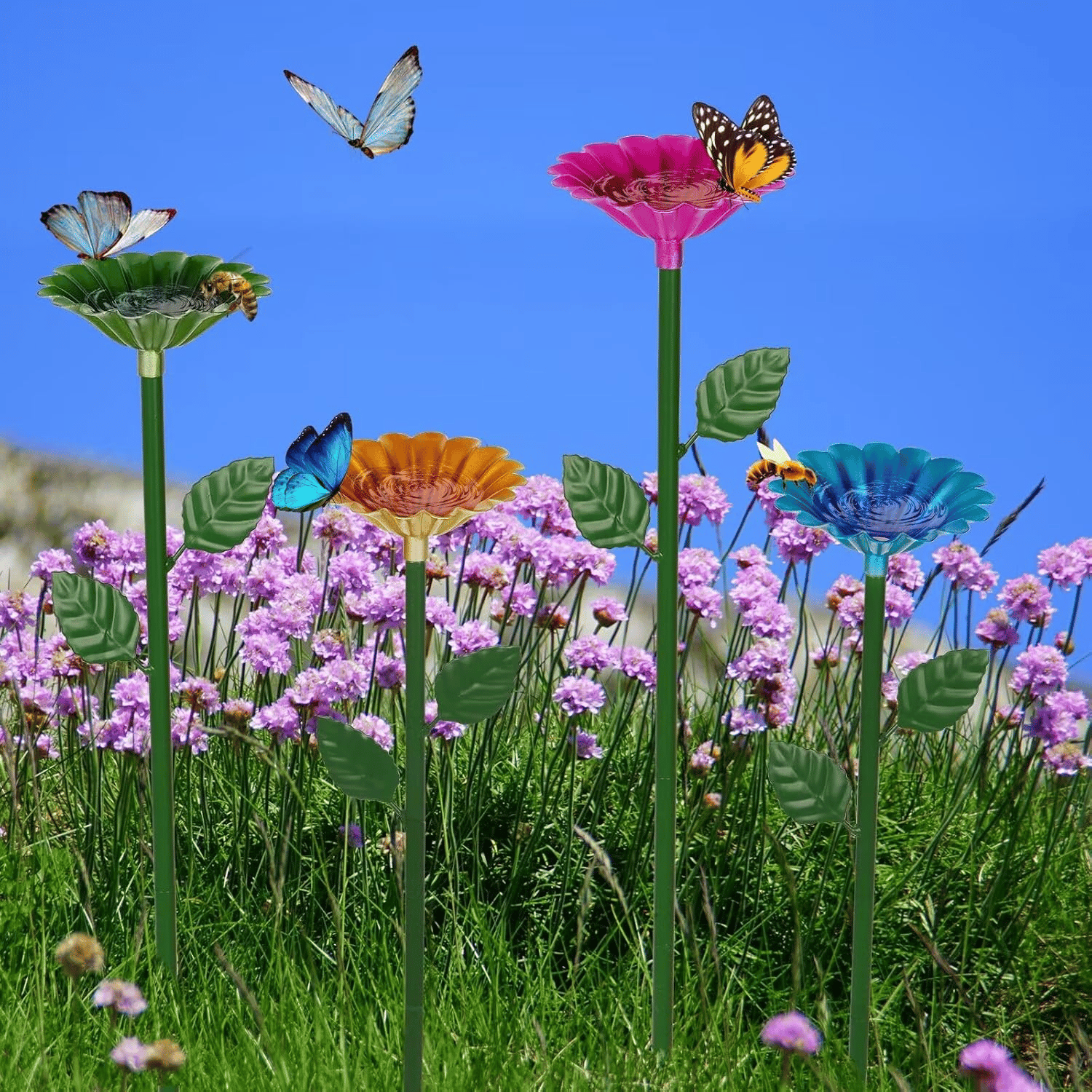 Buzzy Flower Feeder | Metal Bee and Butterfly Water Station - Hartwella