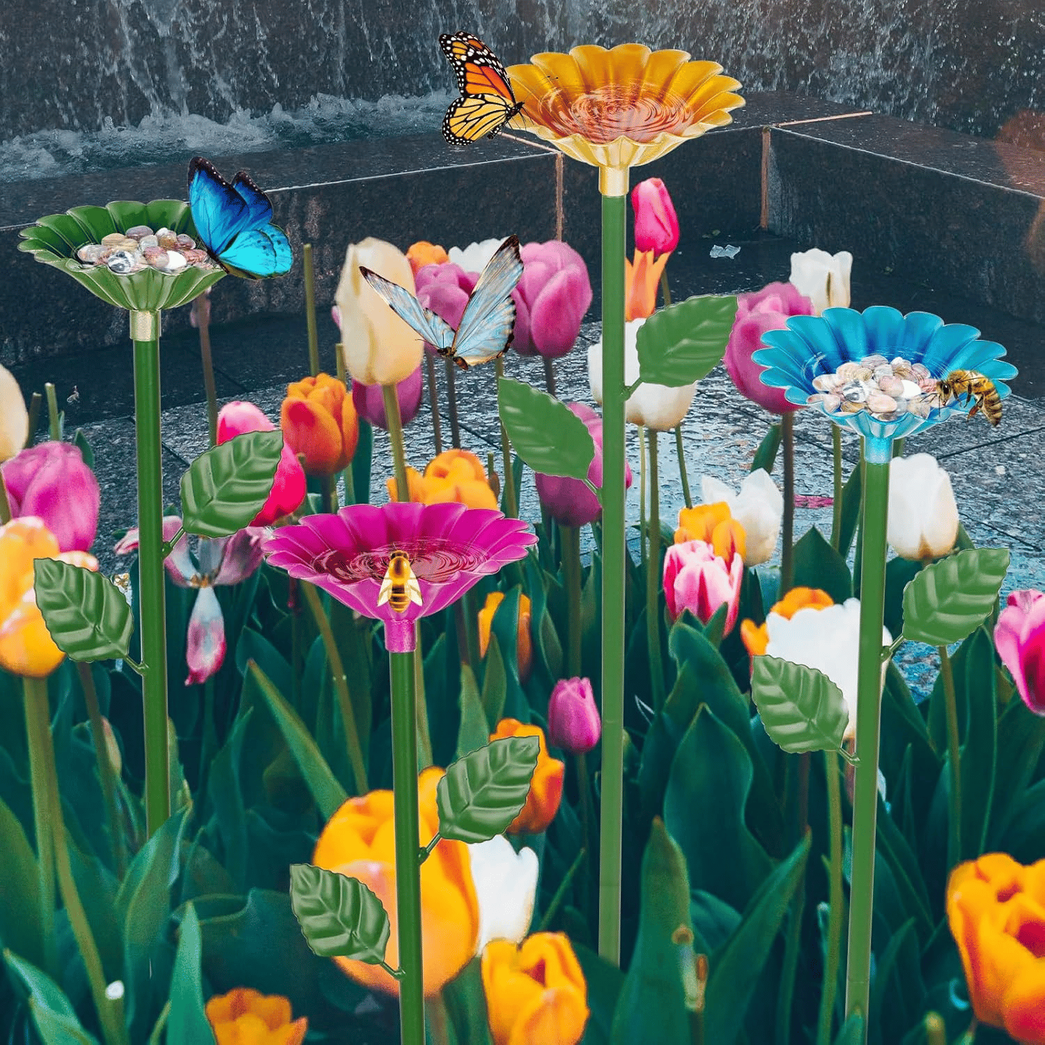 Buzzy Flower Feeder | Metal Bee and Butterfly Water Station - Hartwella