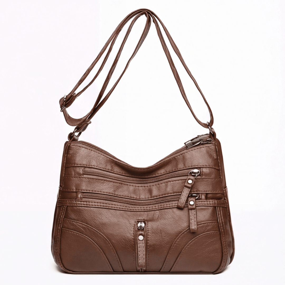 Caden Crossbody Bag | Soft PU Leather, 6 Zippered Pockets, Adjustable Strap - Hartwella