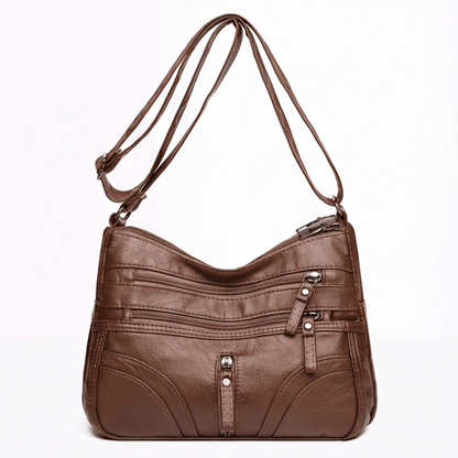 Caden Crossbody Bag | Soft PU Leather, 6 Zippered Pockets, Adjustable Strap - Hartwella
