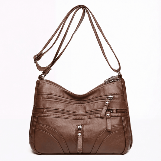 Caden Crossbody Bag | Soft PU Leather, 6 Zippered Pockets, Adjustable Strap - Hartwella