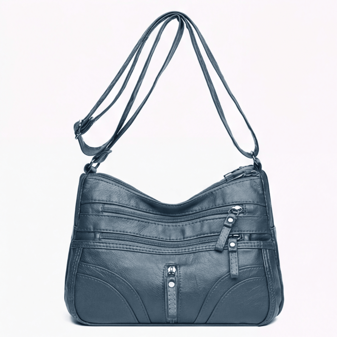 Caden Crossbody Bag | Soft PU Leather, 6 Zippered Pockets, Adjustable Strap - Hartwella