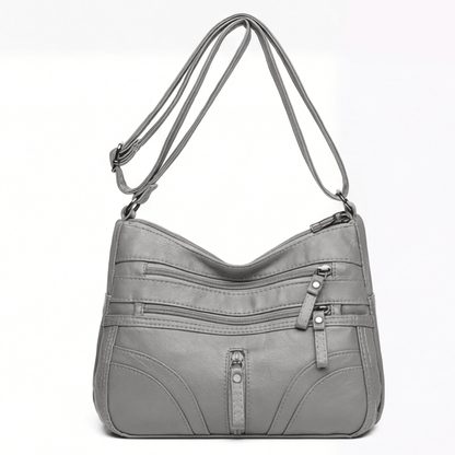 Caden Crossbody Bag | Soft PU Leather, 6 Zippered Pockets, Adjustable Strap - Hartwella