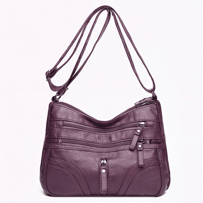 Caden Crossbody Bag | Soft PU Leather, 6 Zippered Pockets, Adjustable Strap - Hartwella
