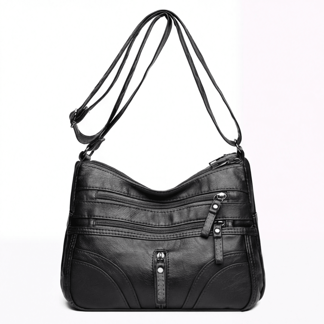 Caden Crossbody Bag | Soft PU Leather, 6 Zippered Pockets, Adjustable Strap - Hartwella