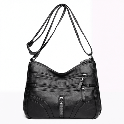 Caden Crossbody Bag | Soft PU Leather, 6 Zippered Pockets, Adjustable Strap - Hartwella
