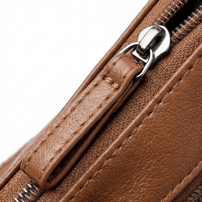 Caden Crossbody Bag | Soft PU Leather, 6 Zippered Pockets, Adjustable Strap - Hartwella