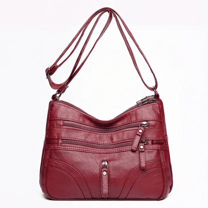 Caden Crossbody Bag | Soft PU Leather, 6 Zippered Pockets, Adjustable Strap - Hartwella