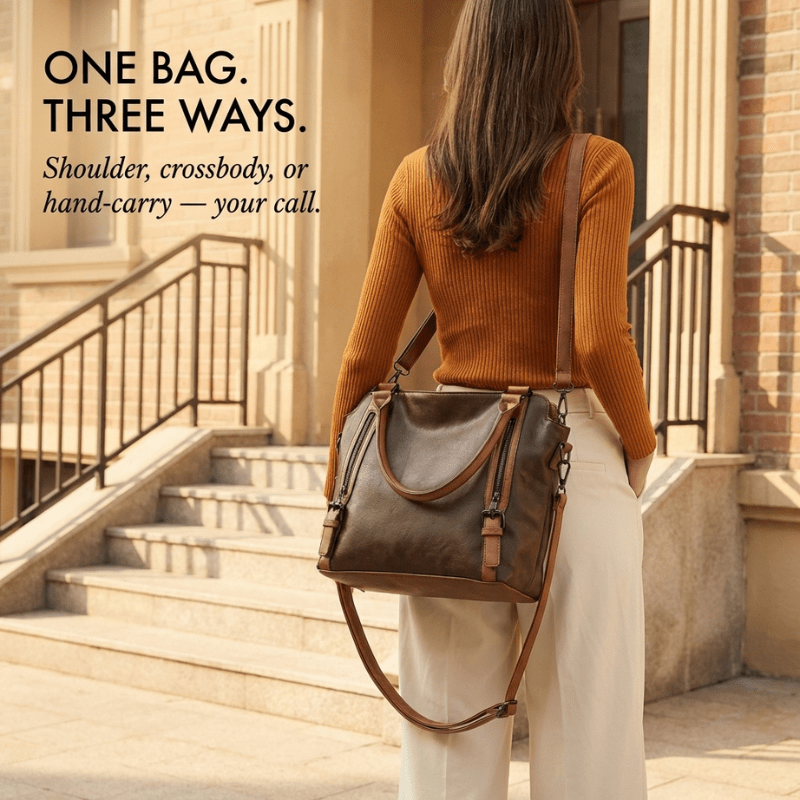 Caden Large Tote Bag | PU Leather, 3 - Way Carry, Spacious Interior - Hartwella