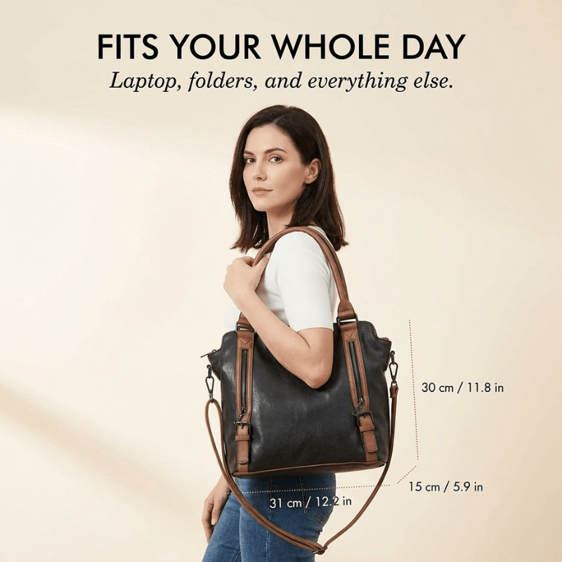 Caden Large Tote Bag | PU Leather, 3 - Way Carry, Spacious Interior - Hartwella