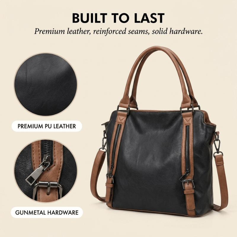 Caden Large Tote Bag | PU Leather, 3 - Way Carry, Spacious Interior - Hartwella