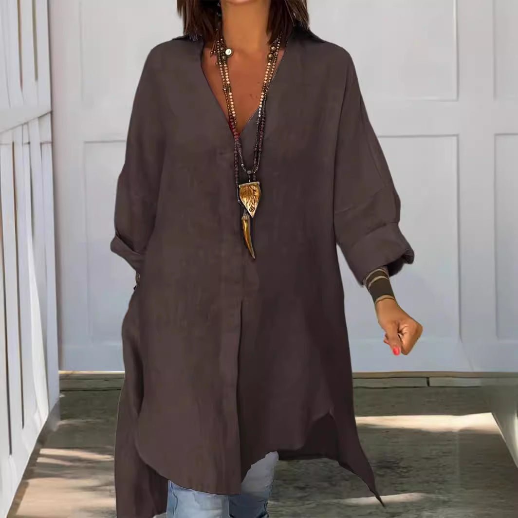 Cali V - Neck Women's Shirt | Breathable Cotton - Linen Blend, Plus Size Available - Hartwella