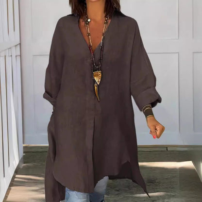 Cali V - Neck Women's Shirt | Breathable Cotton - Linen Blend, Plus Size Available - Hartwella