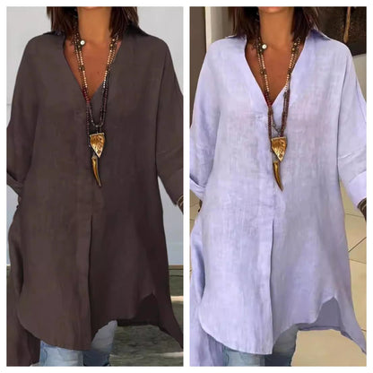 Cali V - Neck Women's Shirt | Breathable Cotton - Linen Blend, Plus Size Available - Hartwella