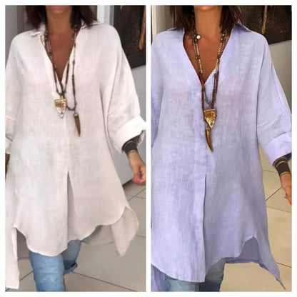 Cali V - Neck Women's Shirt | Breathable Cotton - Linen Blend, Plus Size Available - Hartwella