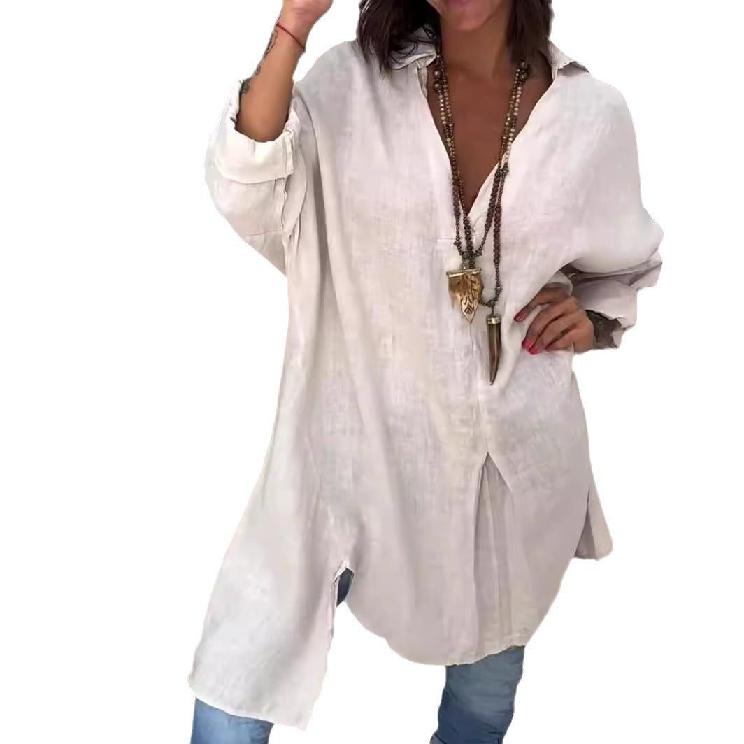 Cali V - Neck Women's Shirt | Breathable Cotton - Linen Blend, Plus Size Available - Hartwella