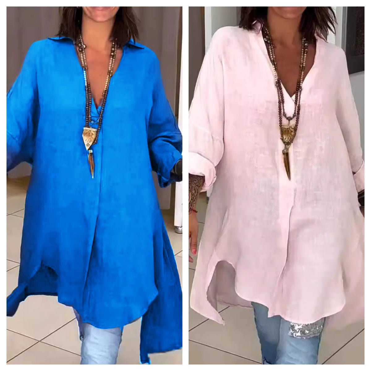 Cali V - Neck Women's Shirt | Breathable Cotton - Linen Blend, Plus Size Available - Hartwella