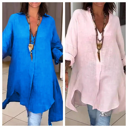 Cali V - Neck Women's Shirt | Breathable Cotton - Linen Blend, Plus Size Available - Hartwella