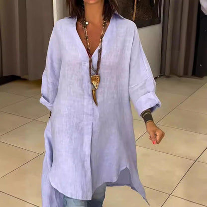 Cali V - Neck Women's Shirt | Breathable Cotton - Linen Blend, Plus Size Available - Hartwella