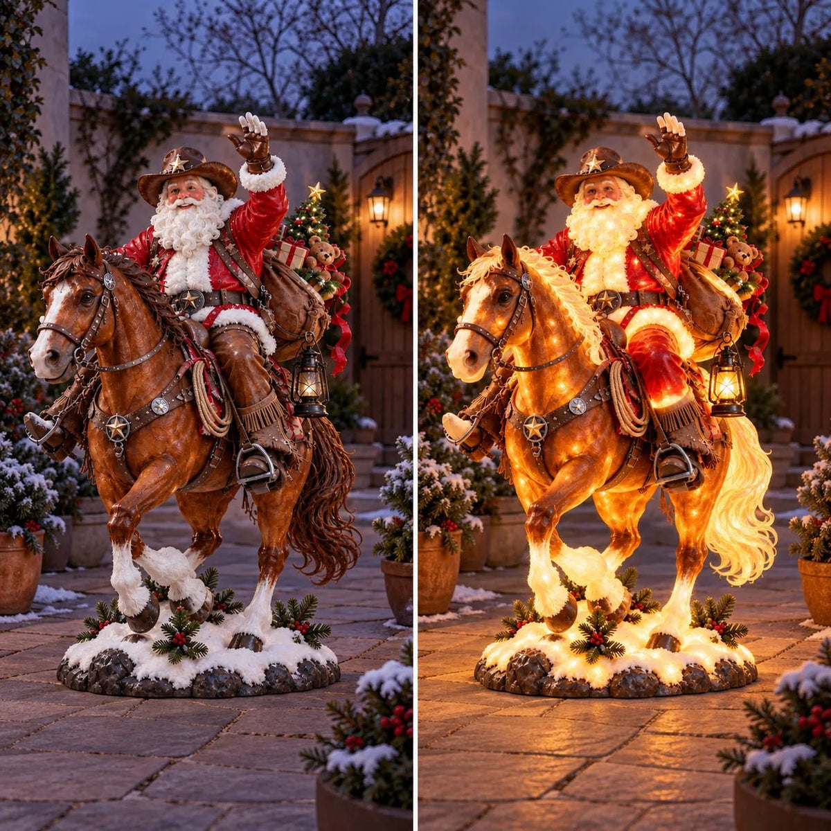 Canyon Cowboy Santa Yard Decoration | Lighted Rustic Outdoor Decor - Hartwella