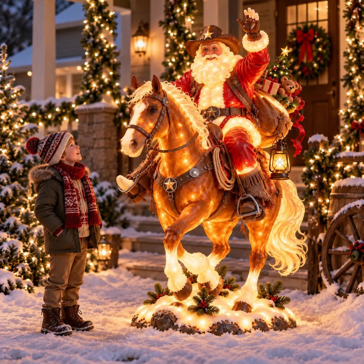 Canyon Cowboy Santa Yard Decoration | Lighted Rustic Outdoor Decor - Hartwella
