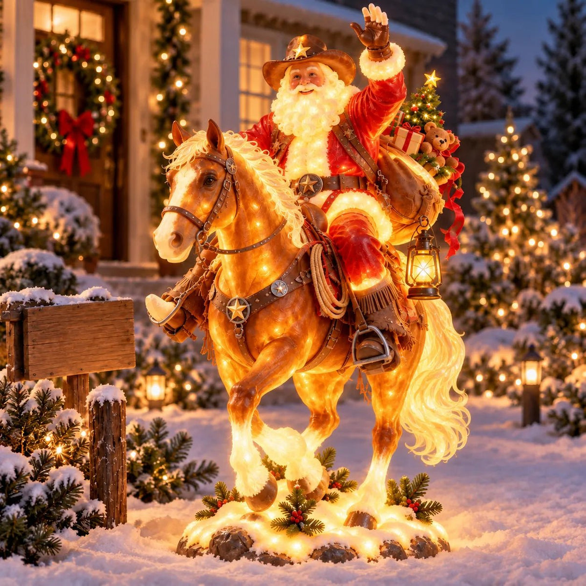 Canyon Cowboy Santa Yard Decoration | Lighted Rustic Outdoor Decor - Hartwella