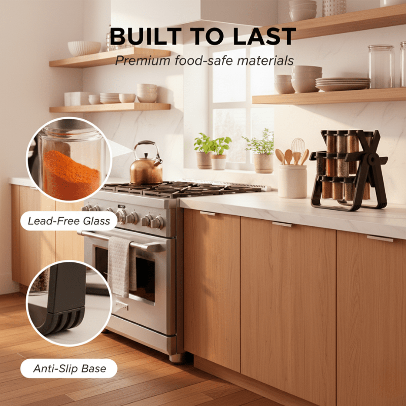 Caro Spice Rack Organizer | 18 - Jar Rotating Design, Space - Saving - Hartwella