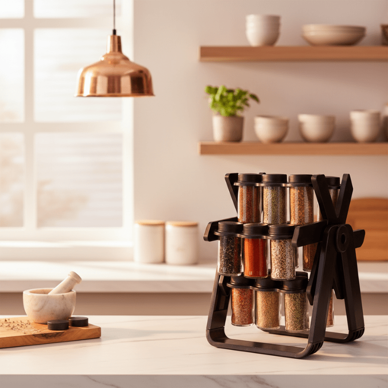 Caro Spice Rack Organizer | 18 - Jar Rotating Design, Space - Saving - Hartwella