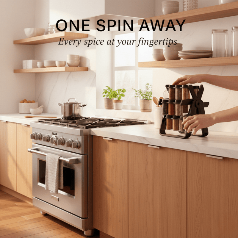 Caro Spice Rack Organizer | 18 - Jar Rotating Design, Space - Saving - Hartwella