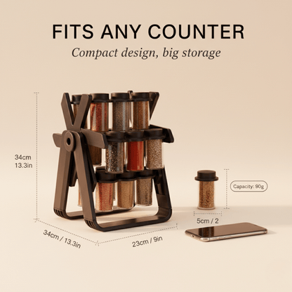 Caro Spice Rack Organizer | 18 - Jar Rotating Design, Space - Saving - Hartwella