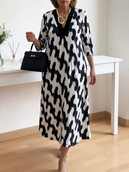 Chic Maxi Dress | V - Neck, Mid - Length Sleeves, Plus Size Available - Hartwella