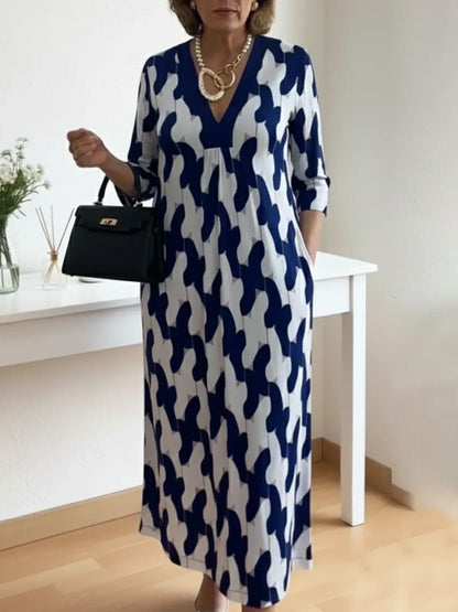 Chic Maxi Dress | V - Neck, Mid - Length Sleeves, Plus Size Available - Hartwella