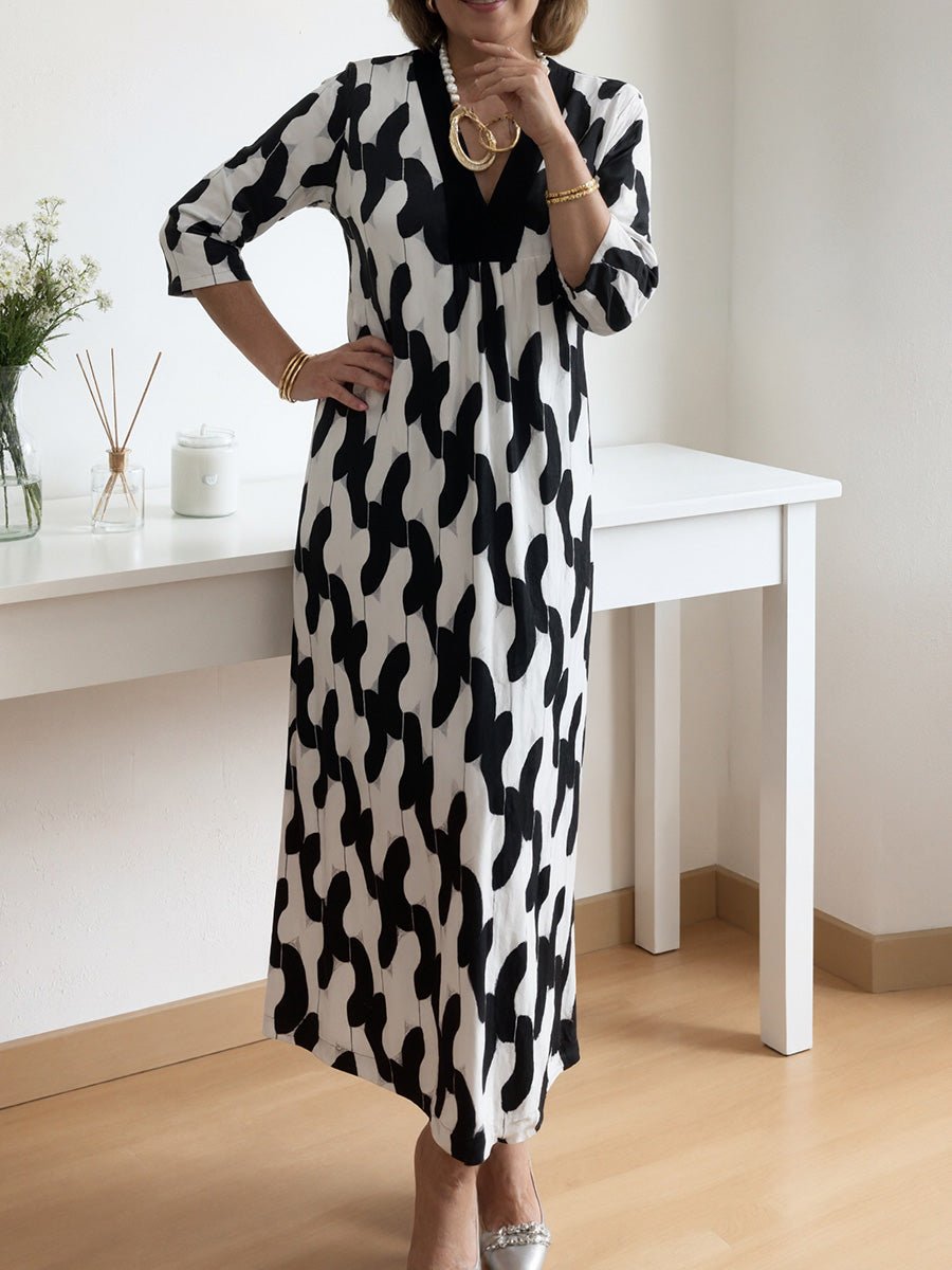 Chic Maxi Dress | V - Neck, Mid - Length Sleeves, Plus Size Available - Hartwella