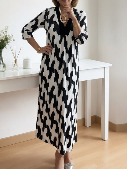 Chic Maxi Dress | V - Neck, Mid - Length Sleeves, Plus Size Available - Hartwella