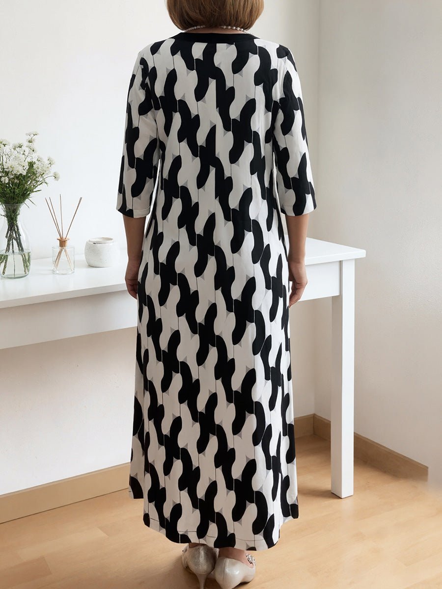 Chic Maxi Dress | V - Neck, Mid - Length Sleeves, Plus Size Available - Hartwella