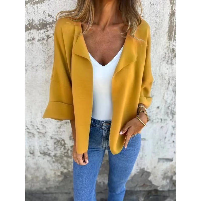 Chic Women's Coat | Synthetic Chamois Leather, Classic Lapel Design - Hartwella
