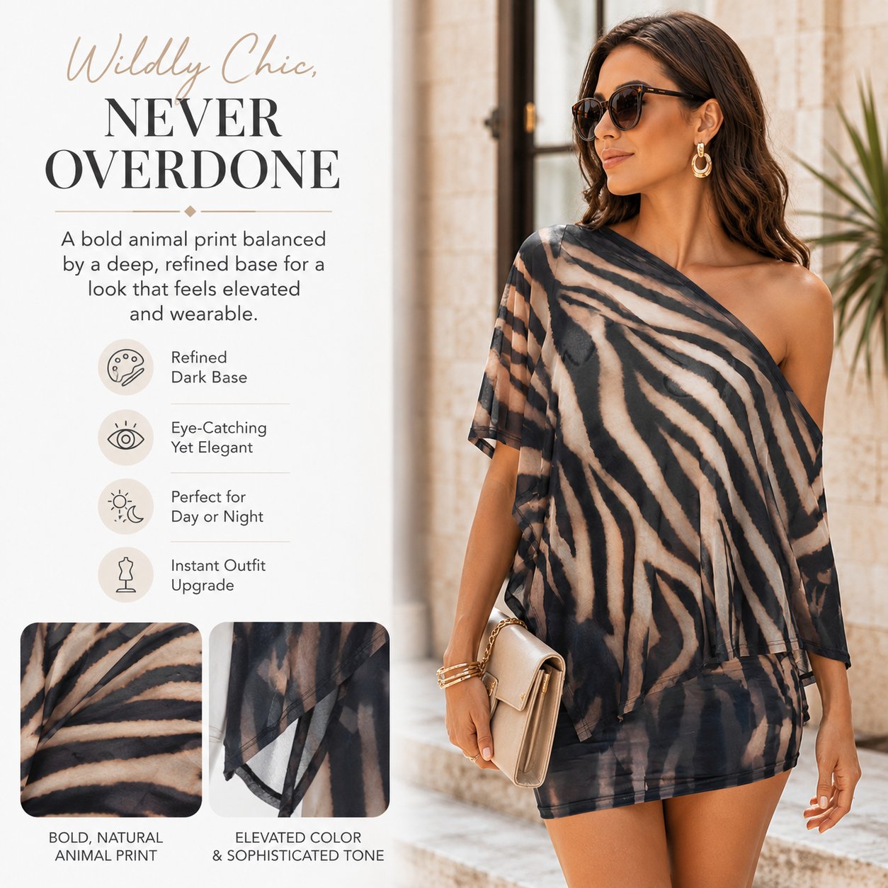 Ciera Skirt Set | Stretchy Animal Print, Draped Top and Mini Skirt - Hartwella