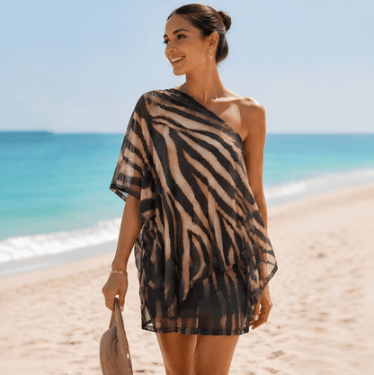 Ciera Skirt Set | Stretchy Animal Print, Draped Top and Mini Skirt - Hartwella